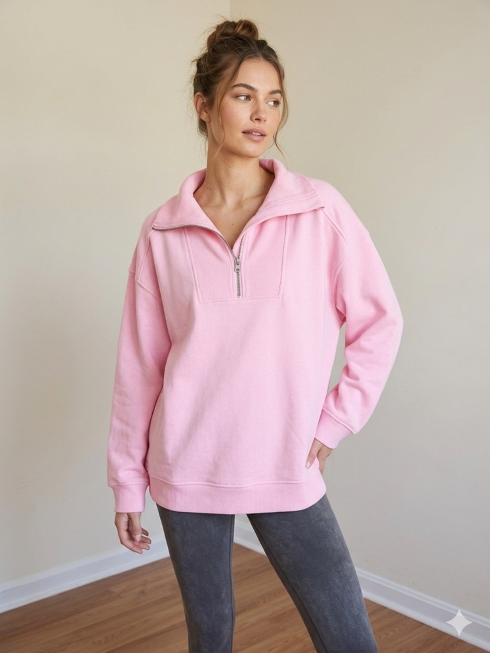 Eddie Bauer Pink Quarter Zip Pullover Womens Large French Terry NWOT
